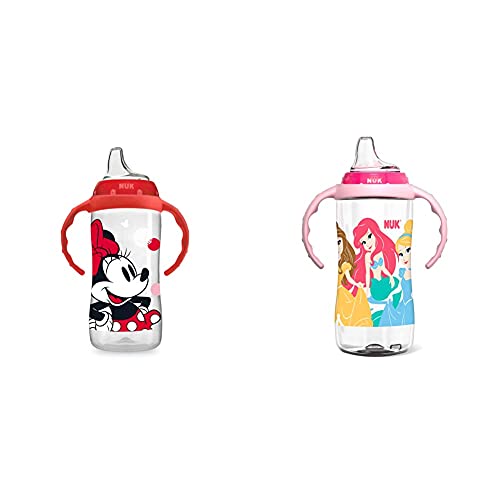 NUK Disney Large Learner Sippy Cup, Minnie Mouse, 10 Oz 1Pack with NUK Disney Learner Cup, 10 Oz, Princess, 8+ Months