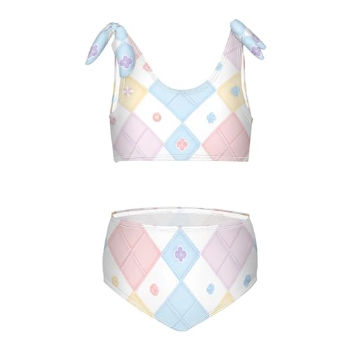 KLL Watercolor Plaid Multicolor Girls 2 Pieces Bikini Set Scoop Neck Swimsuit Swimming Suits Adjustable Shoulder Strap