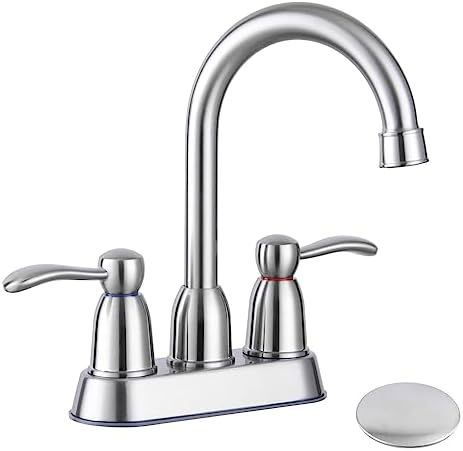 Bathroom Faucets for Sink 3 Hole, Bathroom Sink Faucet, 4 Inch 2 Handle Centerset Faucet for Bathroom Sink, Lead-Free, with Pop Up Drain Water Supply Lines - Brushed Nickel