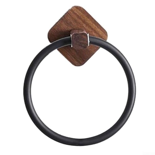Elegant Towel Holder for Bathroom, Metal Construction with Wooden Base Plate (Walnut Black)
