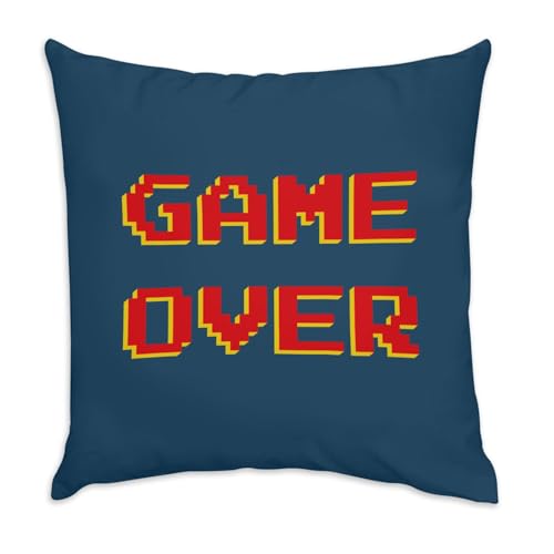 Image of Fabulous Blue Velvet Cushion - Game Over Retro Arcade Gaming 8 Bits Video Games - 40 x 40 cm - Velvet Touch - Cover and Cushion Included