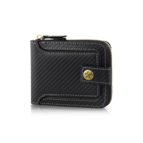 Image of Men Wallet, Vintage PU Leather Multi-Card Zipper Wallet with 8 Card Slots and Coin Pocket Large Capacity Buckle Credit Card Holder Wallet with Zipper (B, Black)