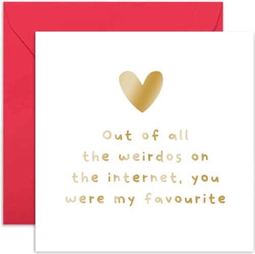 Old English Co. Funny Anniversary Card for Husband - 'Out of All The Weirdos' Hilarious Valentine's Day Card for Him - Cute Anniversary Cards for Wife or Husband - Gold Foil | Blank Inside