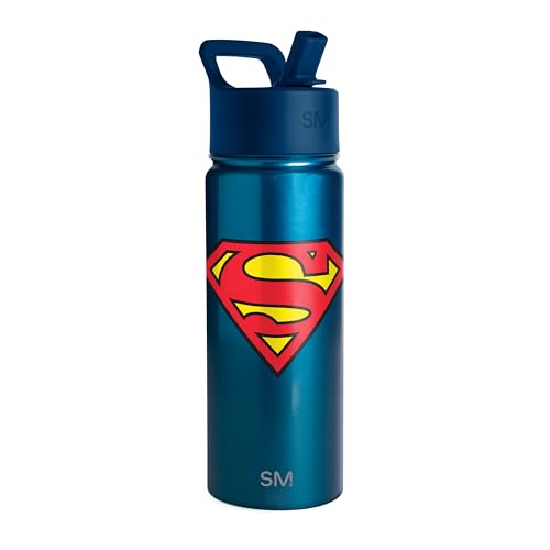 Image of Simple Modern Kids Summit Water Bottle with Straw Lid | DC Comics Superman 18oz Stainless Steel Cup Insulated Tumbler for Toddlers, School | Superman