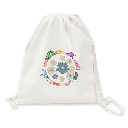 Sac en tissu pliable bleu à motif de chrysanthèmes pour fruits et légumes
