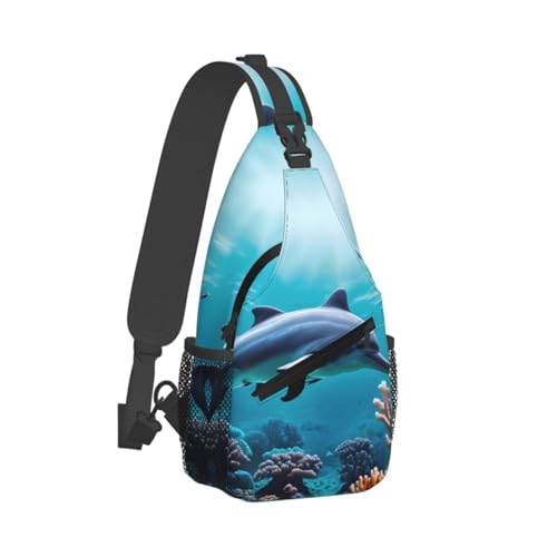 Mochila bandolera con estampa de delfines para viaje y senderismo miniatura 2