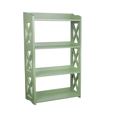 Image of Green Bookcase by Natural Wood, 4 Tier Bookshelf, Small Book Shelves Freestanding Display Storage Shelves. Open Bookshelf for Bedroom, Living Room and Office (Green, 4 Tier)