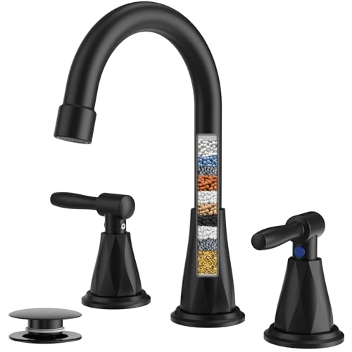 Bathroom Faucets with Filter Widespread Black Bathroom Sink Faucet for 3 Holes with Pop-up Drain Assembly Two Handle Vanity Faucet (Contemporary)