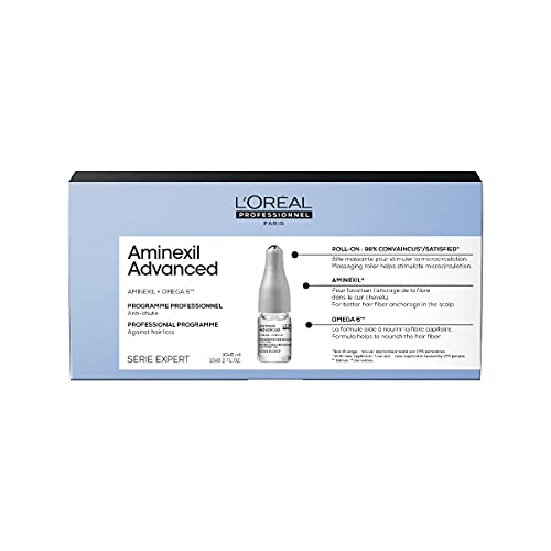 L'Oréal Professionnel   Suero estimulante para el cuero cabelludo contra la caída del cabello no causada por enfermedades, con Omega 6, serie Expert, Aminexil Advanced, 10 unidades de 6 ml