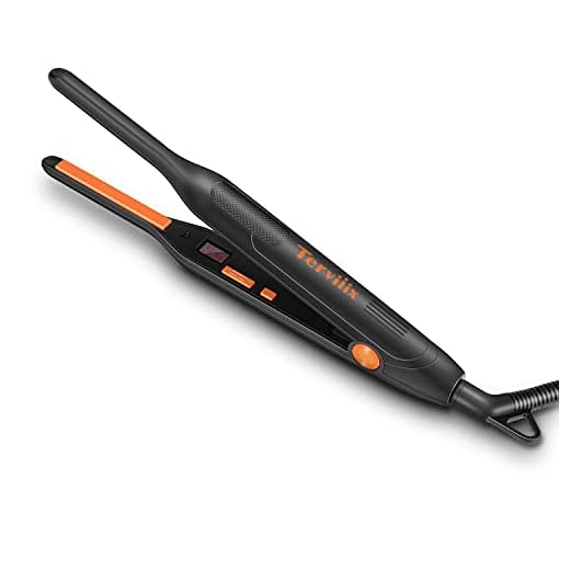 Terviiix Small Flat Iron for Short Hair, Temperature Adjustable Pencil Flat Iron Fast Heat Up, 3/10 Inch Beard Straightening Iron Dual Voltage with Tourmaline Ceramic Plates, Auto Shut Off