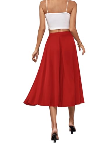 Umenlele Women's Stretchy Flared Basic Versatile High Waisted Casual Midi Skater Skirt2