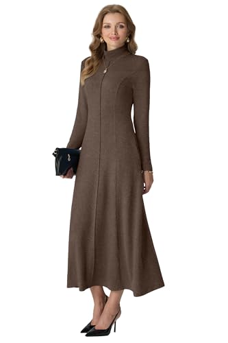 GRECERELLE Women's 2025 Fall Winter Casual Mock Neck Long Sleeve Flared Maxi Sweater Dress with Pockets (XS - 3XL)