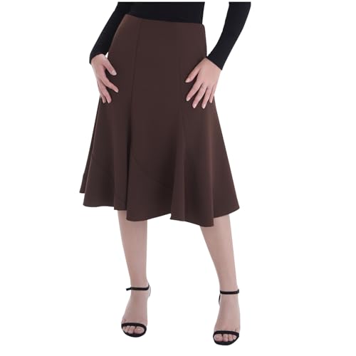 Women's High Waisted Skirts Business Casual Dress Office Work A Line Dress Trendy Patchwork Stretchy Pleated Skirt