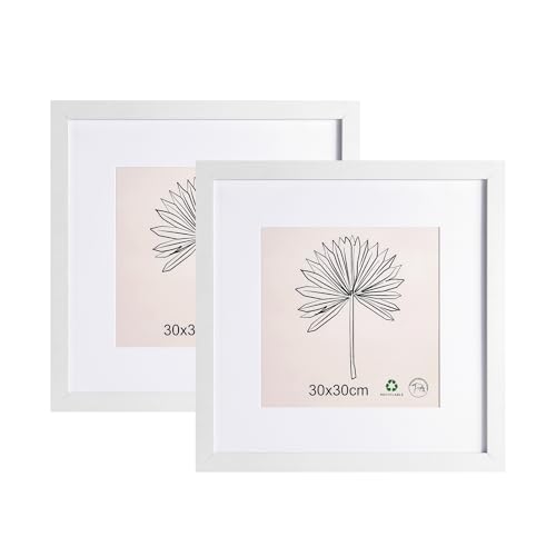 LYYYYX Bilderrahmen 30x30cm mit Passepartout Fotorahmen mit Acrylglas zum Senkrechten Oder Waagerechten Aufhängen Bilderrahmen für Fotos, Poster, Puzzles 2er Stück