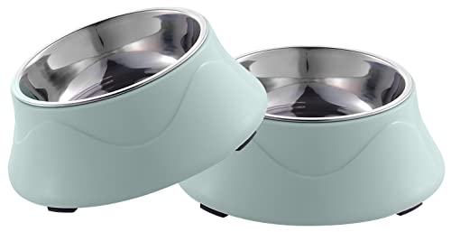 SWRWJ Plato para Perro 2 Unidades,Plato para Gato de Acero Inoxidable,Cuenco para Mascotas de Doble Propósito,Plato para Perro Apilable y Antideslizante,Fácil...