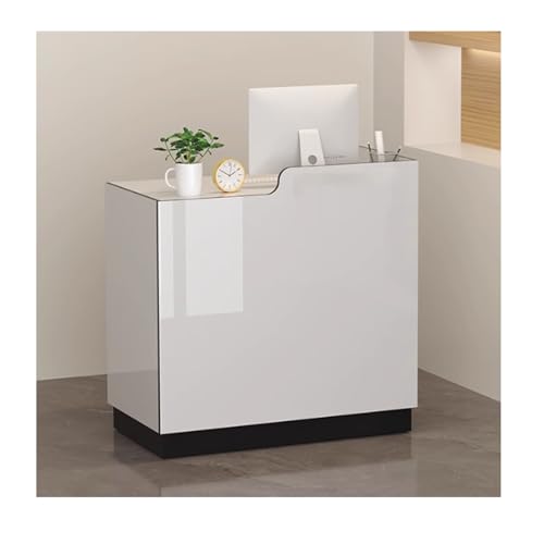 Moderna mesa de recepción en forma de L para oficina y salón, elegante escritorio negro para vestíbulos y supermercados (izquierda, 80 cm)