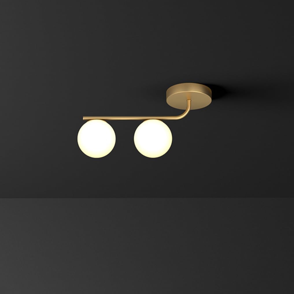 Mid Century Modern Linear Ceiling Light Milk Glass Globe Chandelier Gold Semi Flush Mount Ceiling Light 3 Light Brass Vanity Light for Dining Room Bathroom Hallway
