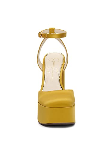 Jessica Simpson Skilla Yellow Mustard Satin Platform Pump Buckle Strap Block Heel (Satin Brass, 6.5) #TOP2