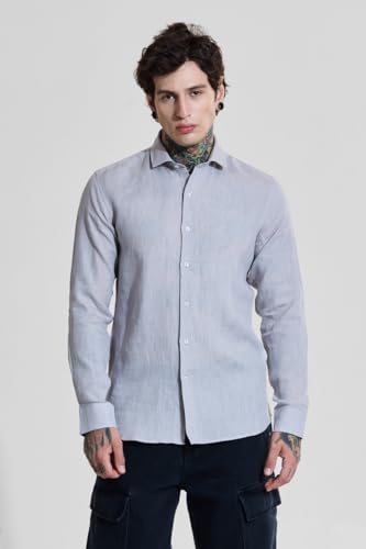 Image of SNITCH Men Casual Shirt | Slim Fit Full Sleeve Classic Collar Solid Pattern | 100% Linen, Breathable & Lightweight Fabric, Machine Washable
