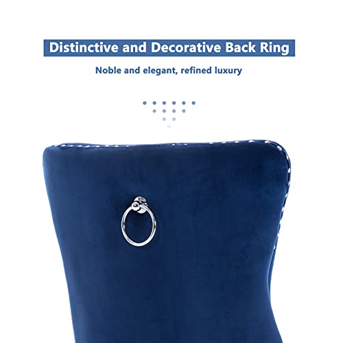 Virabit Blue Dining Chairs Set Of 2, Velvet Tufted Dining Chairs With Nailhead Back And Ring Pull Trim, Upholstered Dining Chairs For Kitchen/Bedroom/Dining Room #TOP4