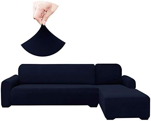 HDCAXKJ Sectional Couch Covers Stretch Water Resistance L Shape Sofa Cover Universal 2 Piece Thick L-Shaped Slipcovers Set Living Room Anti Slip Dogs Pets Furniture Protector (Navy Blue, Large)