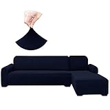 HDCAXKJ Sectional Couch Covers Super Stretch Water Resistance L Shape Sofa Cover Universal 2 Piece Thick L-Shaped Slipcovers Set Living Room Anti Slip Dogs Pets Furniture Protector (Navy Blue, Large)