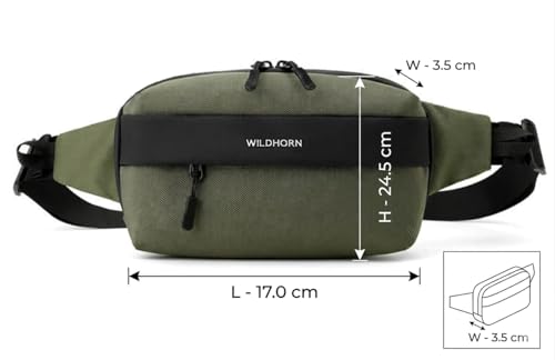 Image of Wildhorn Crossbody Sling Bag for Men | Compact Waist & Chest Bag | Water-Resistant Travel Fanny Pack with Adjustable Strap for Daily Use, Hiking & Outdoor Activities (Green)