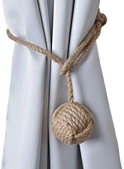 RII Beautiful Curtain Tiebacks, Natural Soft Jute Curtain Rope Pullback, Handmade Rustic Decorative Curtain Holdbacks, Hand Braided Modern Drapery Tiebacks (2 Pair)