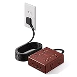 Brown Extension Cord 10Ft, Flat Plug Power Strip Surge Protector, 8 Outlet 4 USB Ports (2 USB C), Wall Mountable, Decorative Wood Charging Station for Home Office Desk Accessories βWood Grain