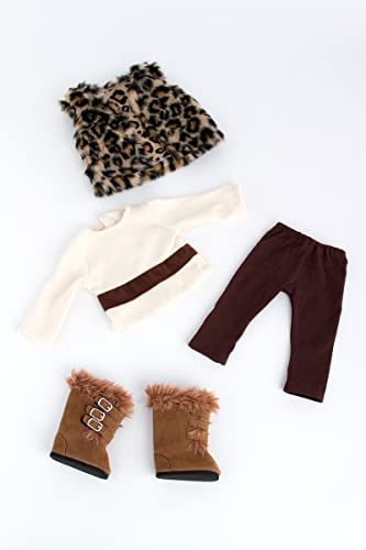 Dreamworld Collections - Wild Cat - 4 Piece Outfit - Faux Fur Vest, Boots, Brown Pants And Ivory Blouse - Clothes Fits 18 Inch Doll (Doll Not Included) #TOP1