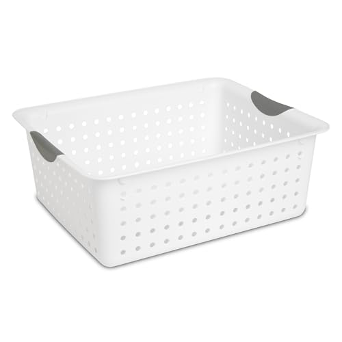Sterilite Large Ultra Basket, Storage Bin to Organize Closets, Cabinets, Pantry, Shelving and Countertop Space, White, (Pack of 6)