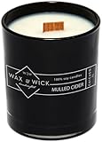 Scented Soy Candle: 100% Pure Soy Wax with Wood Double Wick | Burns Cleanly up to 60 Hrs | Mulled Cider Scent - Notes of Apple, Nutmeg, Vanilla, Caramel. | 12 oz Black Jar by Wax and Wick