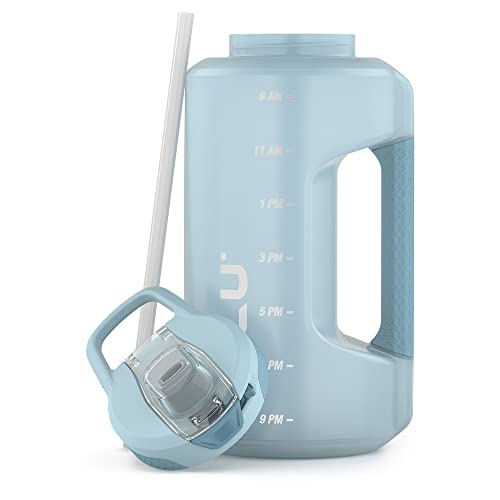 Zulu Goals 64Oz Large Half Gallon Jug Water Bottle With Motivational Time Marker, Covered Straw Spout And Carrying Handle, Perfect For Gym, Home, And Sports, Dusty Blue #TOP4