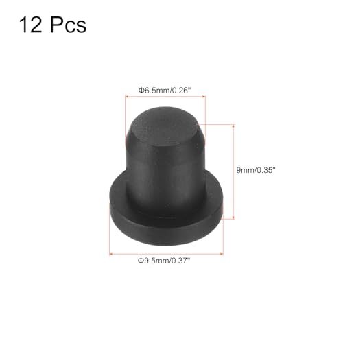 Image of uxcell High Temp Silicone Plug Mount Dia 6.5mm /0.26 inch t Shaped Rubber Stopper Hole Plugs for Powder Coating Plating Waterproof Plugs Sealing Plugs Black Pack of 12(OD 9.5mm)