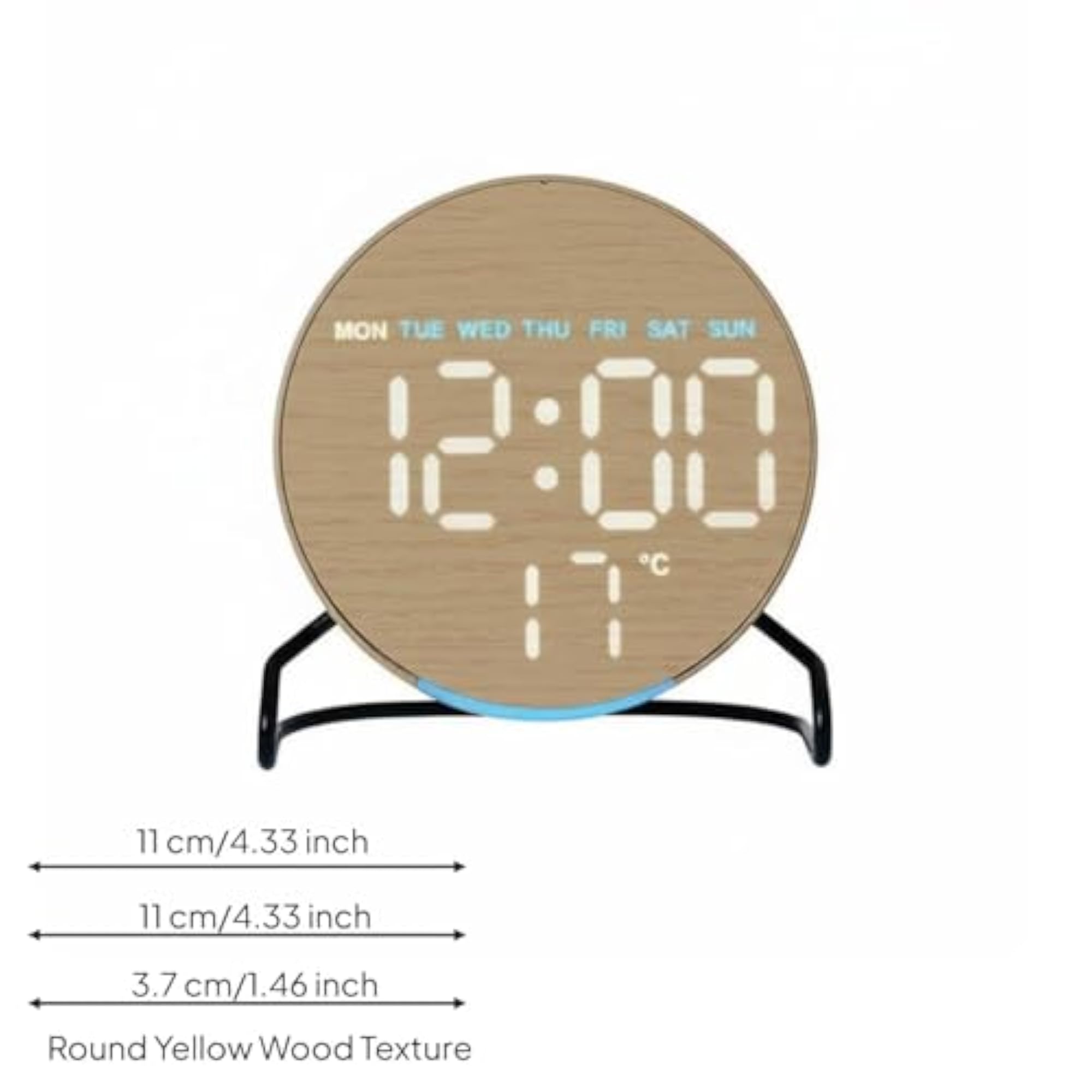Wood Grain Ambient Light Desk Clock, Temperature Display