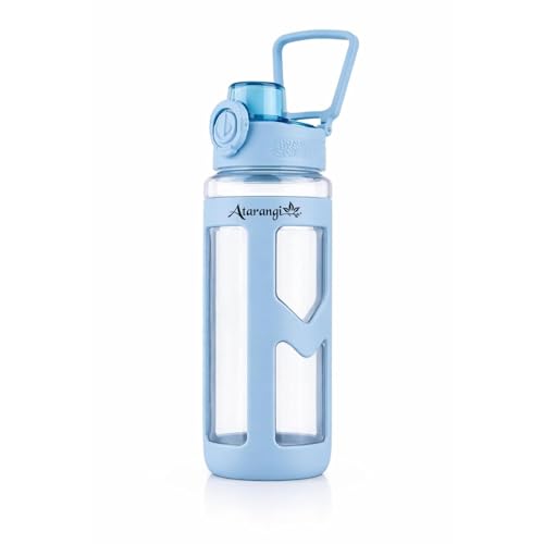 Image of Atarangi Round Sky Blue Kawaii Water Bottle 700ml for Kids | Leak Resistant Flip Top Lid | 90 Rotatable Handle | Durable Plastic Drinking Bottle for School, Travel & Daily Use (Sky Blue | 700 ml)