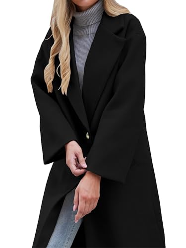 Women's Wool Blend Coat Oversized Double Breasted Winter Pea Coat Long Sleeve Notch Lapel Long Trench Coat3