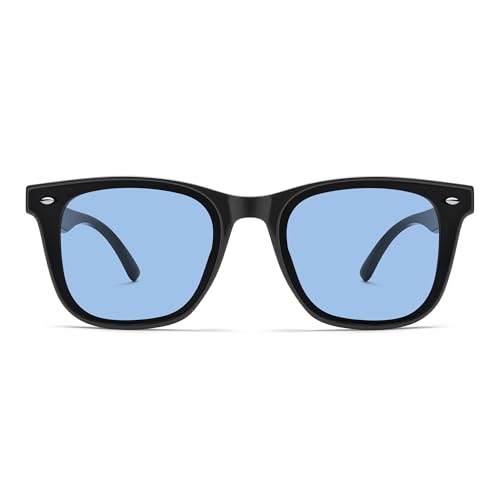 VANLINKER Trendy Retro Fashion Square Sunglasses for Women Men UV Protection Shades VL9931 Black Frame Blue Lens