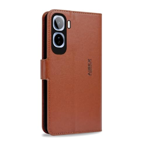 Image of AIBEX Compatible for Vivo T5 Pro 5G Flip Cover Leather Finish | Inside TPU with Card Pockets | Wallet Stand | Complete Protection Flip Case Brown