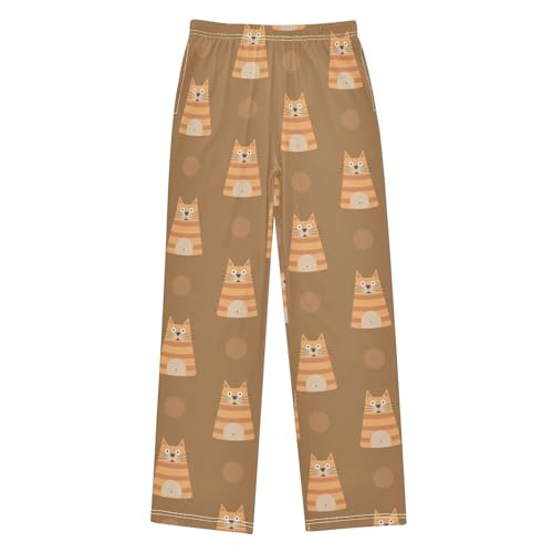 Boys' Pants Cute Brown Stripes Cats Long Bottoms Jogger Pants Elastic Waist Trousers with Pockets S-XL