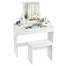 Costway Coiffeuse Femme Table de Maquillage Moderne avec Miroir et Tabouret pour Chambre Blanche