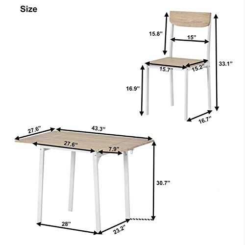5-Piece Kitchen Table Set, Dining Table Set for 4 Dining Room Table Set for Small Spaces Modern Drop Leaf Dining Table and 4 Chairs Home Kitchen Furniture Dinette Set (Oak Finish)