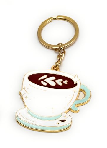 Onwomania Taza de café barista llavero de metal dorado llaveros coche organizador regalos para cumpleaños hombres mujeres y niños