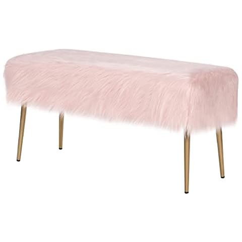 Multigot Pink Faux Fur Ottoman Bench Cover