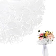 KALIONE 4.37 Yards Bouquet Wrapping Paper, Pearl Edge Wrinkled Flower Mesh Wrapping Paper Multi-purpose Ruffle Yarn Floral Wrapping Paper for Flower Bouquet DIY Crafts Decorationswhite