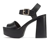 Soda “OPTIONS” ~ Women Open Square Toe Single Band Ankle Strap Buckle Platform High Heel Sandal (Black PU, us_footwear_size_system, adult, women, numeric, medium, numeric_7_point_5)