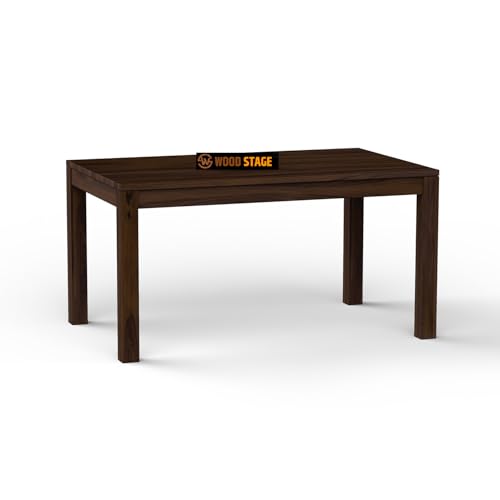 Image of WOODSTAGE Solid Sheesham Wood 6 Seater Dining Table with Cushion Chairs for Dining Room, Living Room, Hall, Home | Wooden Furniture Dinner Table Set (Walnut Finish, 6 Seater)