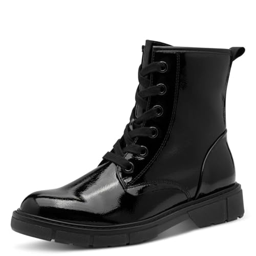 MARCO TOZZI Bottines plates à lacets pour femme avec fermeture éclair, Imprimé noir, 37 EU