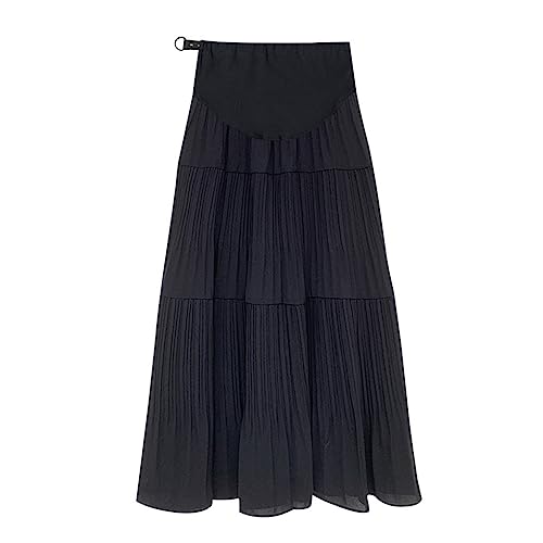 ACMEDE - ACMEDE Jupe de Grossesse Femme Maternité Jupe élégante de Grossesse et de maternité Over The Belly Longue Plissée Mousseline Robe Noir A Ligne Swing Jupe Rose Plage Casual Maxi Jupe