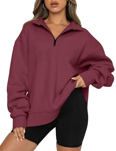 Image of Trendy Queen Women's Oversized Sweatshirts Half Quarter Zip Fleece Sweaters | Soft Cozy Zip Pullover, Comfort Warm Sweaters for Fall Winter, Fashion Mock Neck Outfits